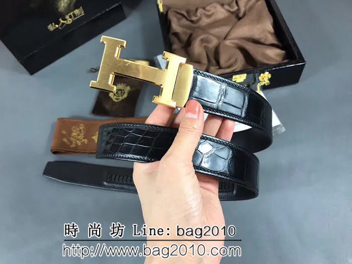 愛馬仕HERMES 私人訂制 鱷魚肚皮整條無拼接 鱷魚皮帶高端男士皮帶 HHG1874